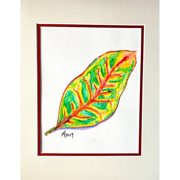 Original Art ‘Colorful Croton’ Acrylic Marker Painting 11x14 Frame Ready - Picture 3 of 4